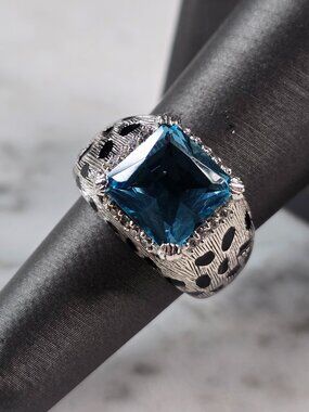 Womens Vintage Estate Sterling Silver Topaz Colored Leopard Ring 8.1g #E6754